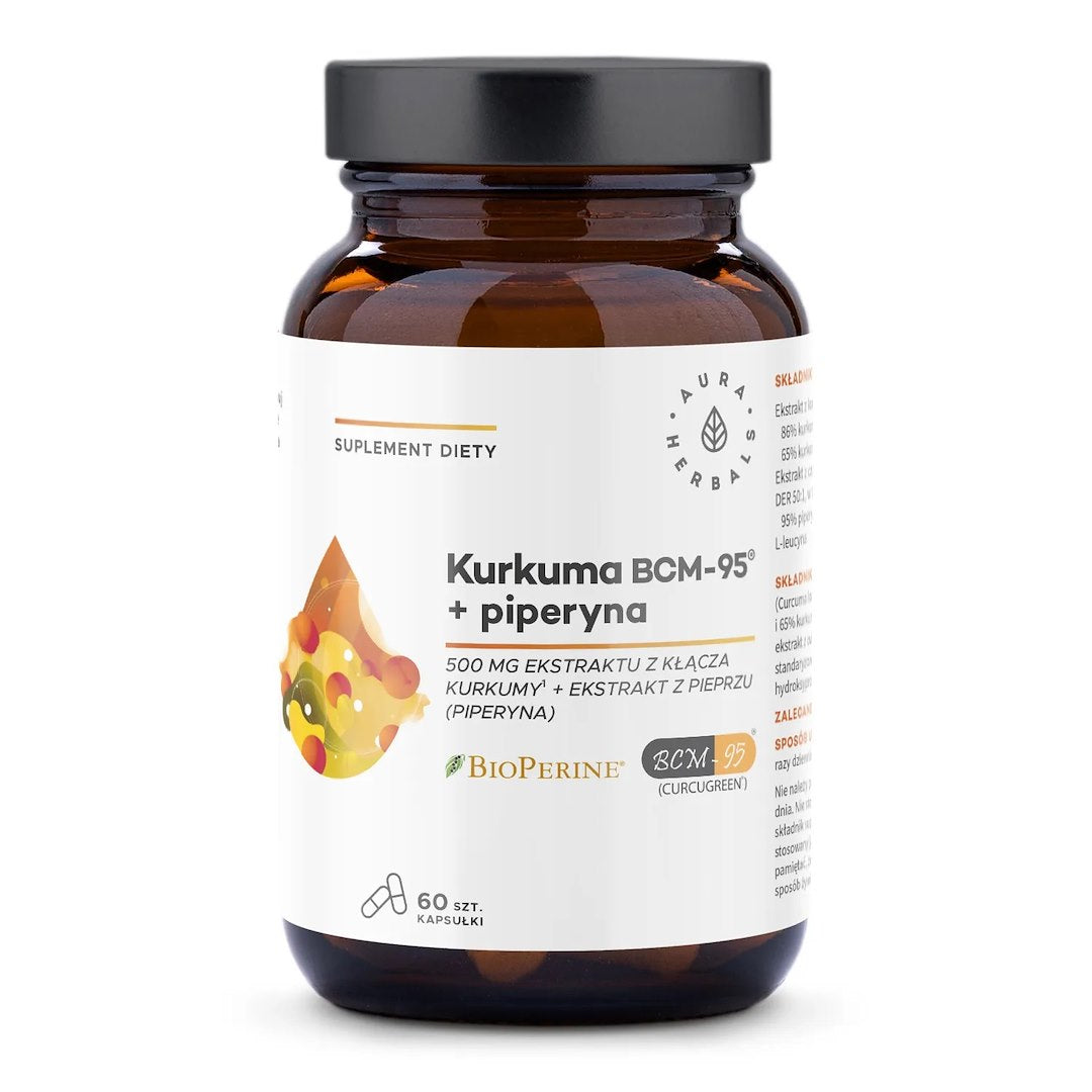 AURA HERBALS Kurkuma 500 mg BCM-95® + piperīns 60 kapsulas