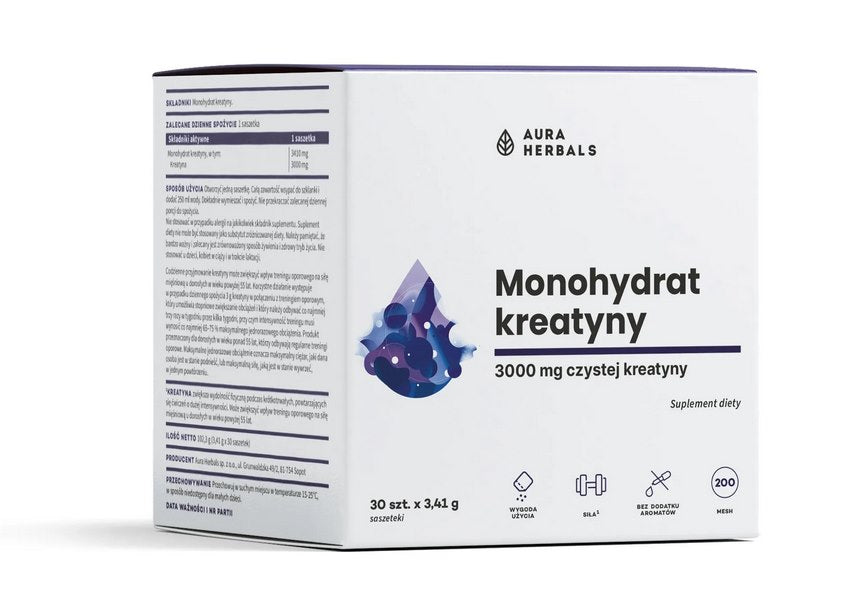 AURA HERBALS kreatīna monohidrāts - kreatīna monohidrāts 30 gab.