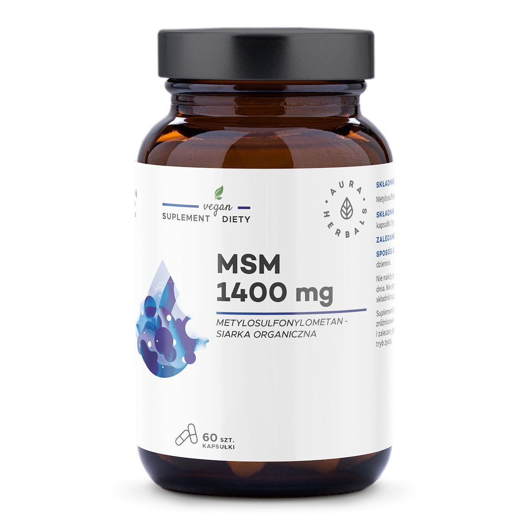 AURA HERBALS MSM 1400 mg, organiskais sērs 60 kapsulas