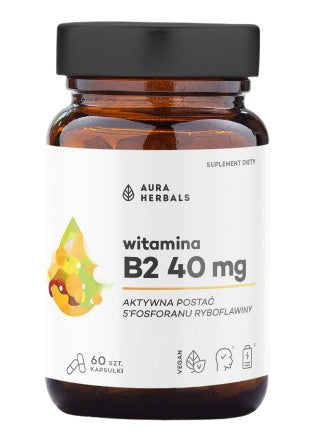 AURA HERBALS Vitamīns B2 R-5-P 40 mg, riboflavīns 60 kapsulas