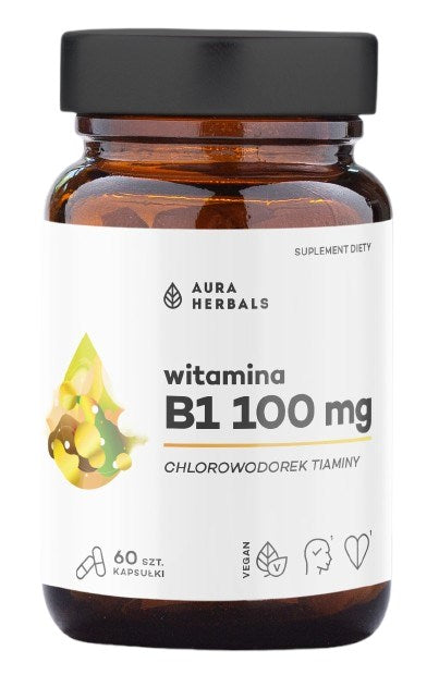 AURA HERBALS Vitamīns B1 100 mg, tiamīns 60 kapsulas