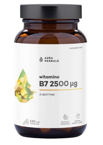 AURA HERBALS Vitamīns B7 2500 µg, biotīns, 60 kapsulas