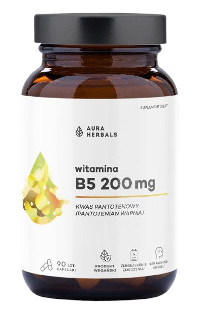 AURA HERBALS Vitamīns B5 200 mg, pantotēnskābe 90 kapsulas