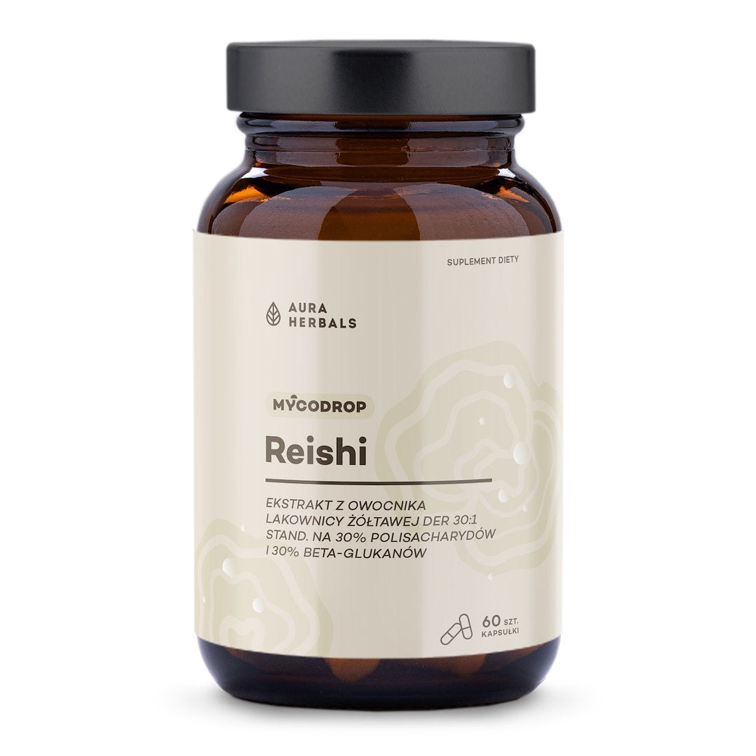AURA HERBALS Mycodrop, Reishi 30:1, 30 % beta glikānu, 60 kapsulas