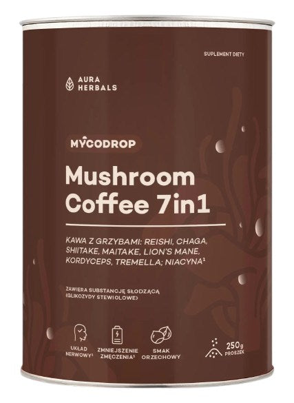 AURA HERBALS Mycodrop, sēņu kafija, 7 vienā sēņu kafija 250 g