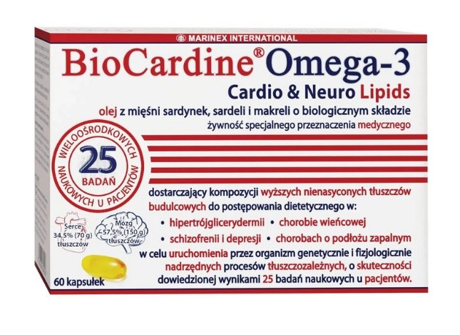MARINEX BioCardine Omega-3 sirds un neiro lipīdi 60 kapsulas