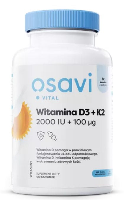 Osavi D3 + K2 vitamīns, 2000 SV + 100 µg 120 kapsulas