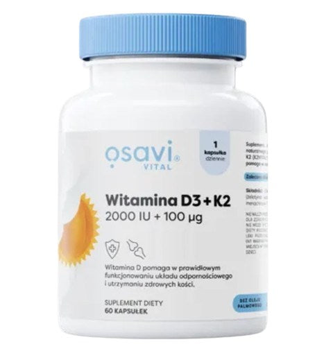 Osavi D3 + K2 vitamīns 2000 TV + 100 mcg 60 kapsulas