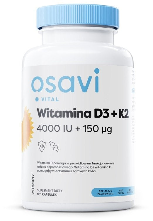 Osavi D3 + K2 vitamīns, 4000 SV + 150 µg, 120 kaps.