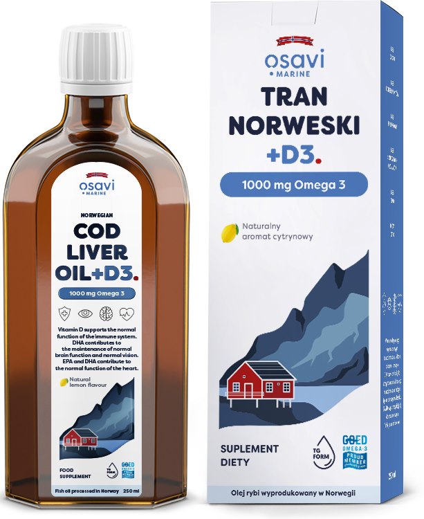 Osavi mencu aknu eļļa +D3, 1000 mg Omega 3 — citronu garša 250 ml