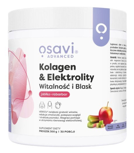 Osavi kolagēns un elektrolīti. Vitalitāte un mirdzums, ābolu un rabarberu garša, 300 g.