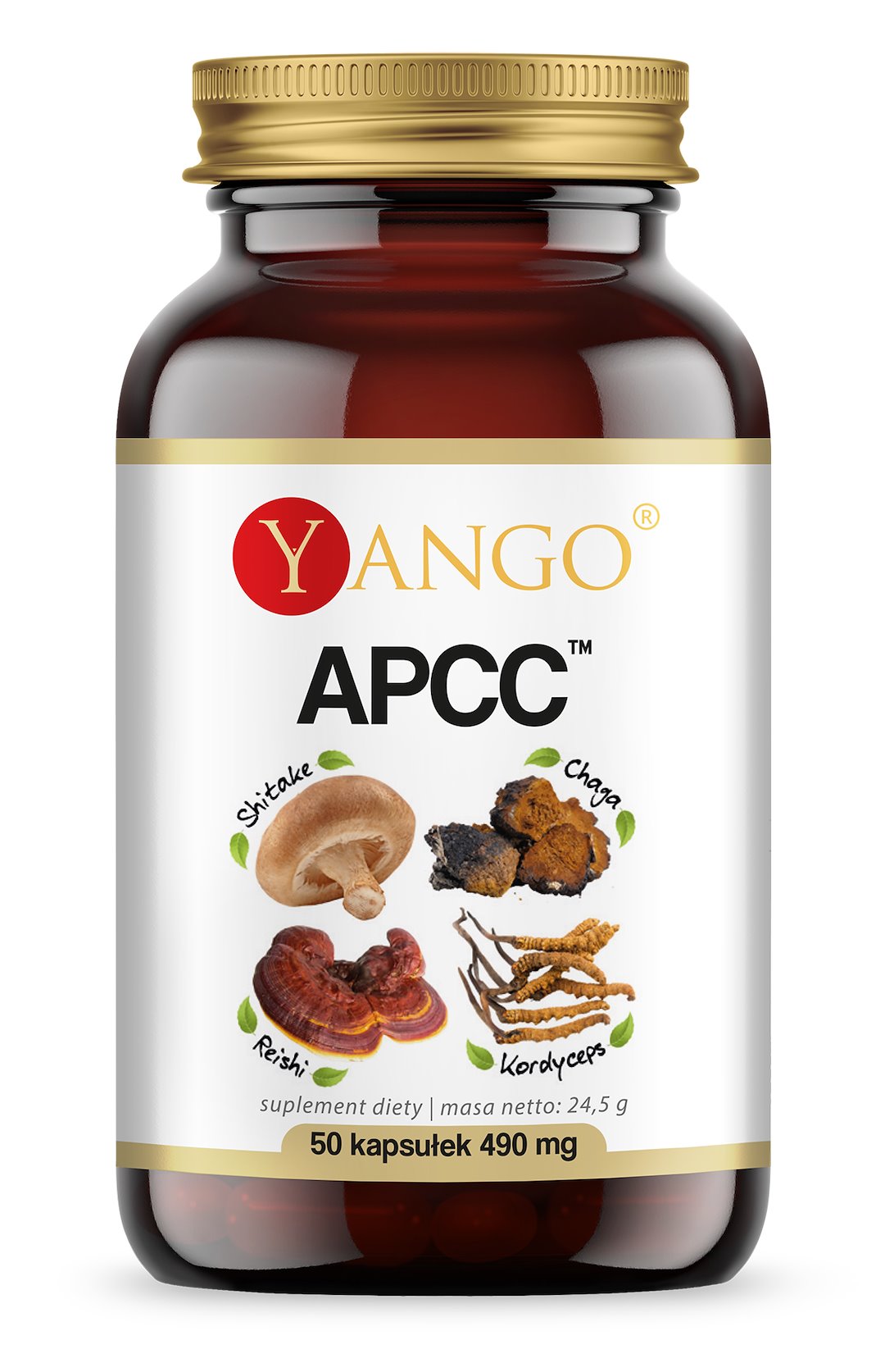 Yango APCC - reiši sēnes, kordicepss, šitakē sēnes, čaga 50 kapsulas