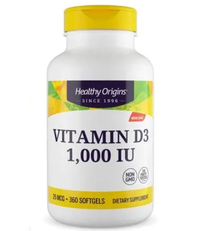 HEALTHY ORIGINS D3 vitamīns 1000 SV – D vitamīns 360 kapsulas