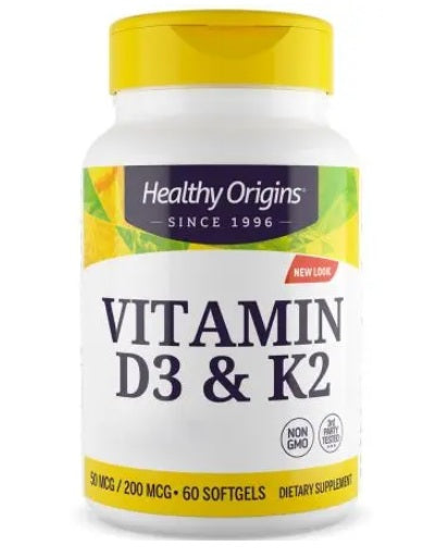 HEALTHY ORIGINS Vitamīns D3 un K2 - Vitamīns D3 + K2 60 kapsulas