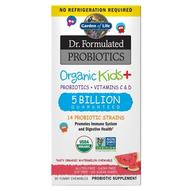 Garden of Life ekoloģiskās tabletes bērniem + probiotikas + C un D vitamīni - arbūza garša, 30 tabletes