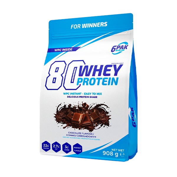 6PAK Protein 80 Išrūgų baltymai šokoladas - 908 g - Magnis.lt