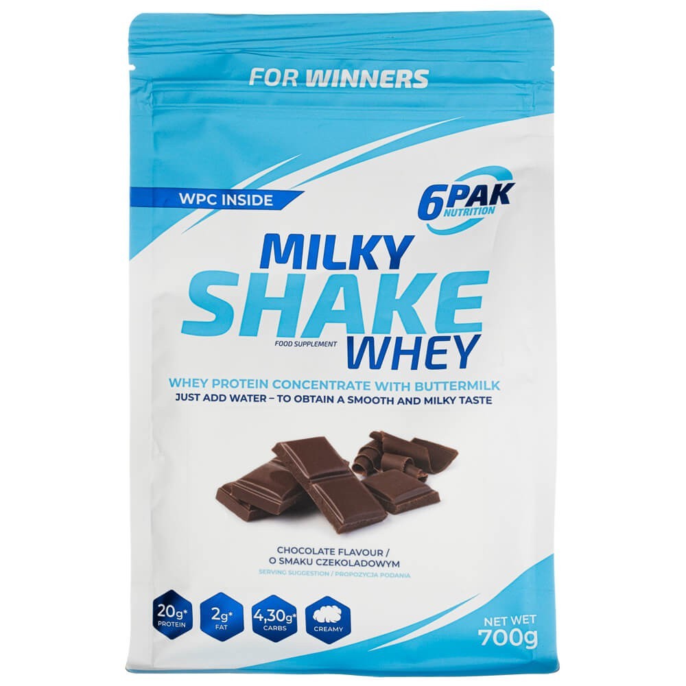 6PAK Milky Shake Whey, šokolādes garša - 700 g
