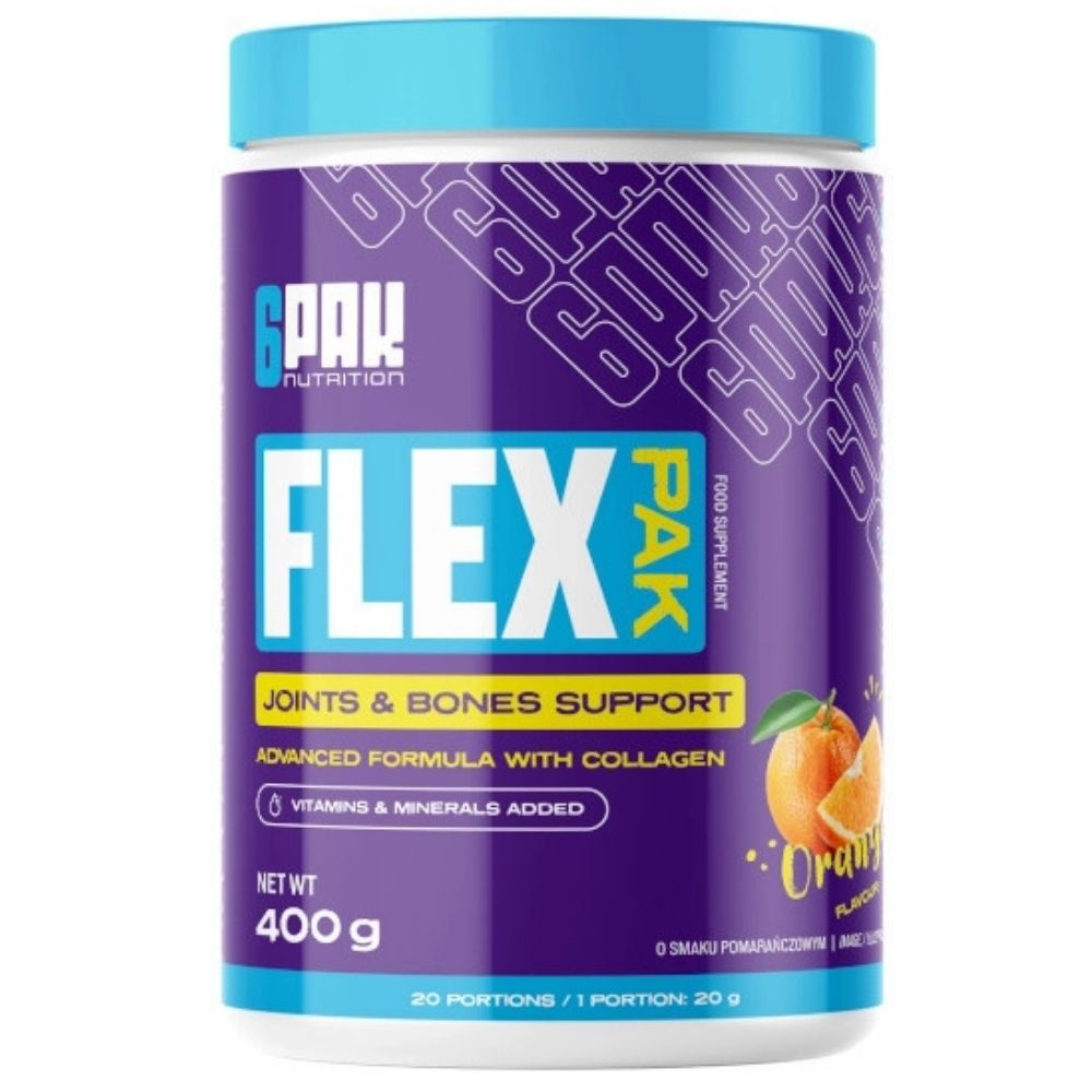 6PAK Kolageno, MSM, gliukozamino Flex Pak, oranžinis - 400 g - Magnis.lt