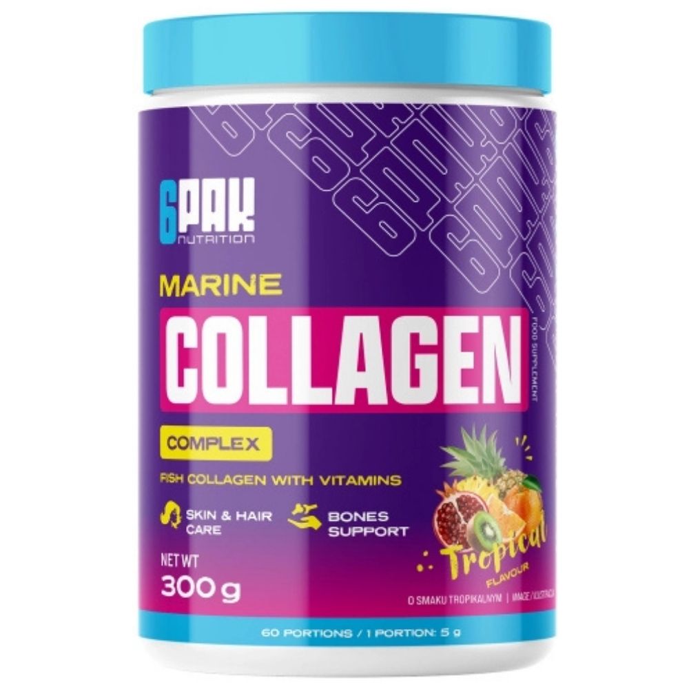 6PAK Jūrų kolageno kompleksas, kolageno formulė, atogrąžų vaisiai - 300 g - Magnis.lt