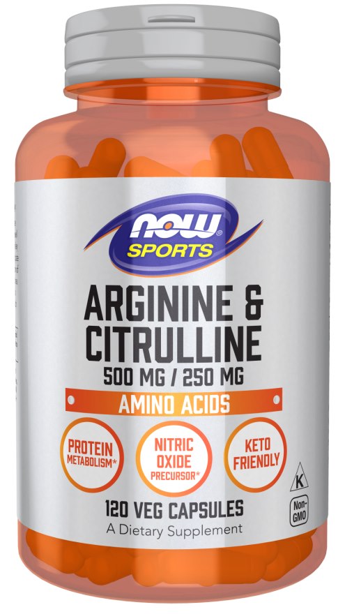 NOW FOODS L-arginīns 500 mg + L-citrulīns 250 mg 120 kapsulas