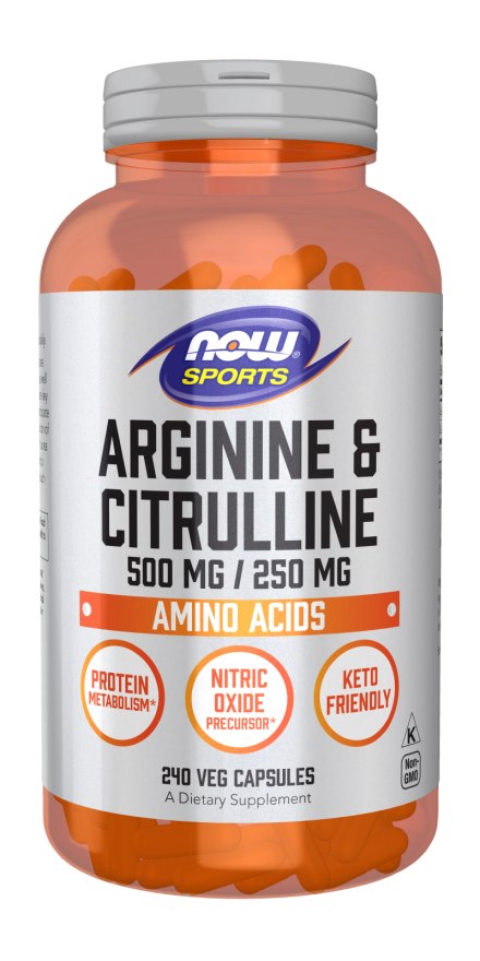 NOW FOODS L-arginīns 500 mg + L-citrulīns 250 mg 240 kaps.