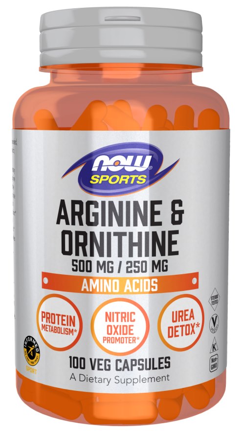 NOW FOODS Arginīns 500 mg + Ornitīns 250 mg 100 kapsulas