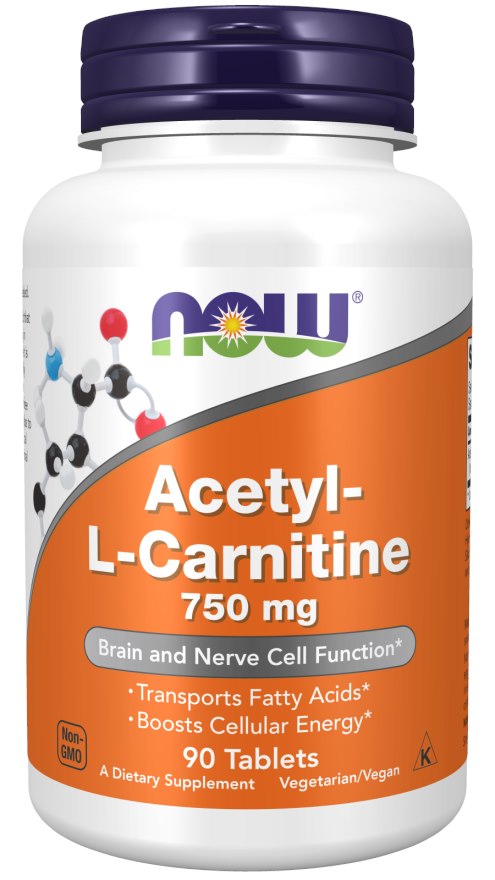 NOW FOODS Acetil-L-karnitīns 750 mg 90 tabletes