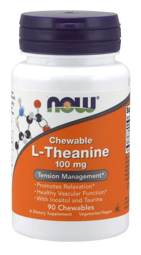 NOW FOODS košļājamās L-teanīna 100 mg tabletes - L-teanīns 100 mg 90 tabletes