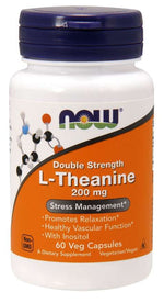 NOW FOODS dubultas stiprības L-teanīns 200 mg - L-teanīns 200 mg 60 kapsulas