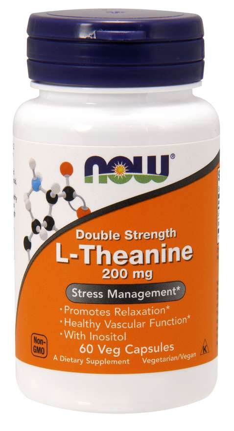NOW FOODS dubultas stiprības L-teanīns 200 mg - L-teanīns 200 mg 60 kapsulas