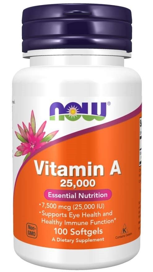 Now Foods A vitamīns 25000 SV 100 kapsulas