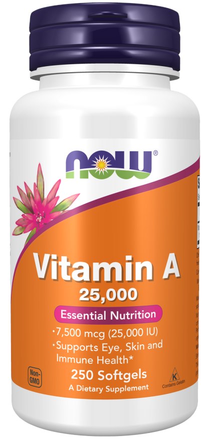 Now Foods A vitamīns 25000 SV 250 kapsulas