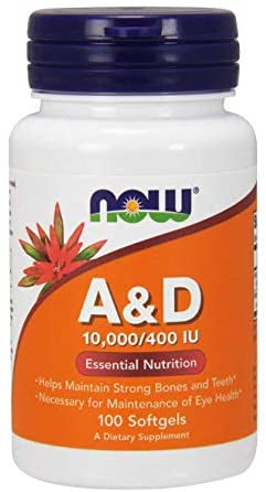 Now Foods vitamīns A + D, 100 kapsulas
