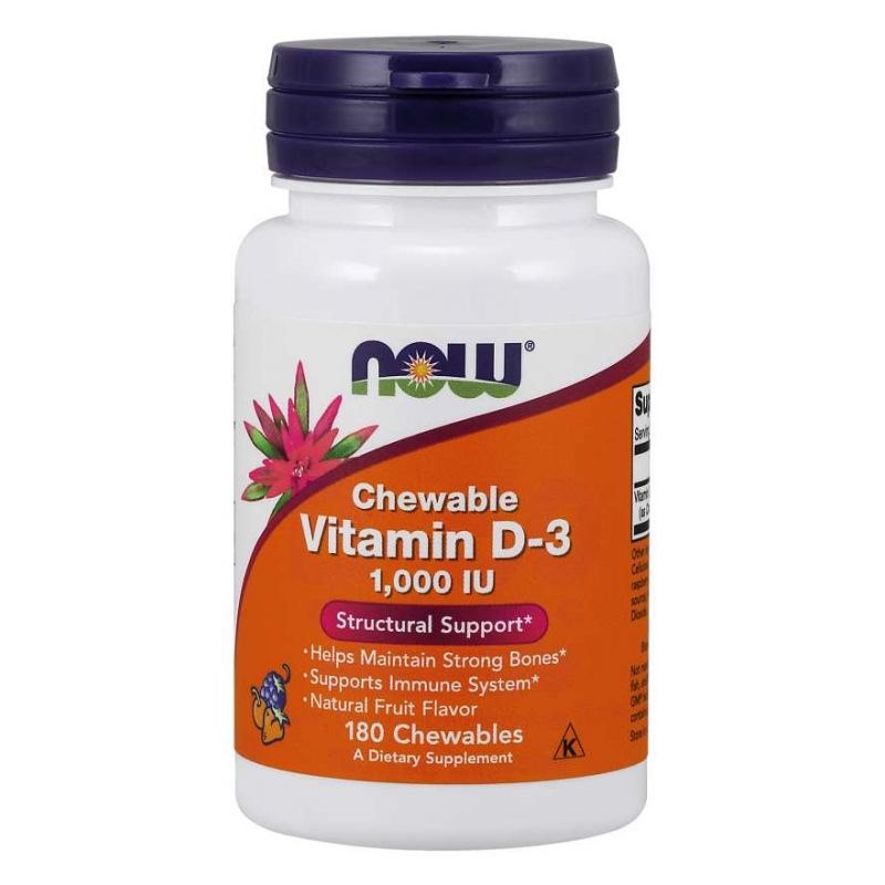 Now Foods vitamīns D3 1000 SV košļājamās tabletes 180 tabletes