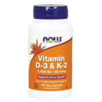Now Foods D3 vitamīns 1000 SV + K2 MK4 45 mkg 120 kapsulas