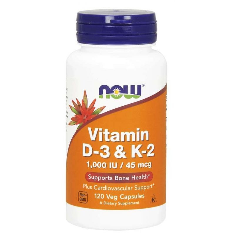Now Foods D3 vitamīns 1000 SV + K2 MK4 45 mkg 120 kapsulas