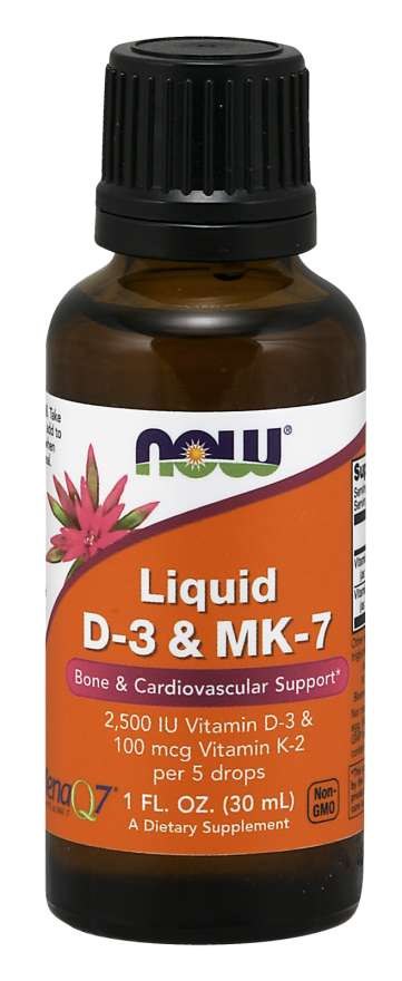 Now Foods D3 + K2 Mk-7 vitamīns, 30 ml