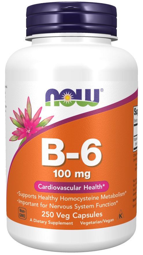 Now Foods B6 vitamīns, 250 kapsulas