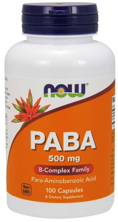 Now Foods PABA - Para-aminobenzoskābe 500 mg 100 kapsulas