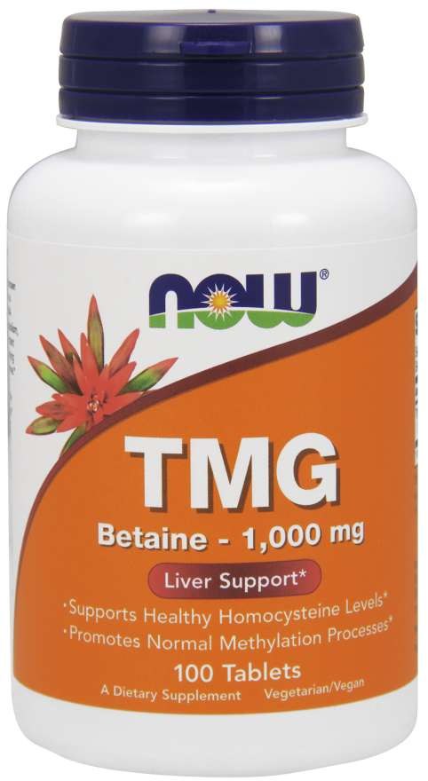 Now Foods TMG trimetilglicīns – bezūdens betaīns 1000 mg 100 tabletes