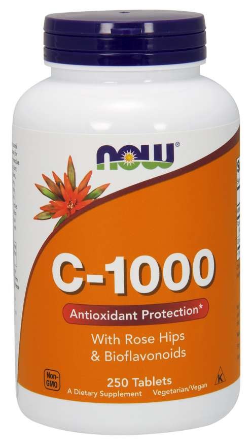 Now Foods C vitamīns 1000 mg ar bioflavonoīdiem un mežrozīšu augļiem 250 tabletes