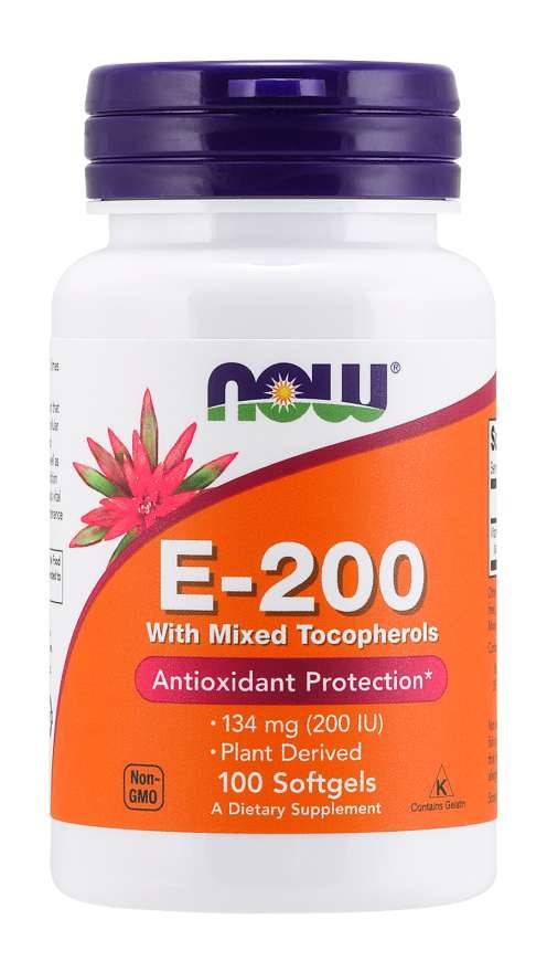 Now Foods E vitamīns 200 ar jauktiem tokoferoliem 100 kapsulas