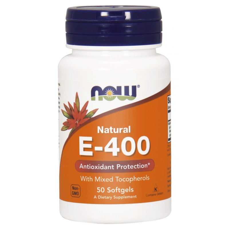Now Foods E vitamīns 400 IU, 50 kapsulas