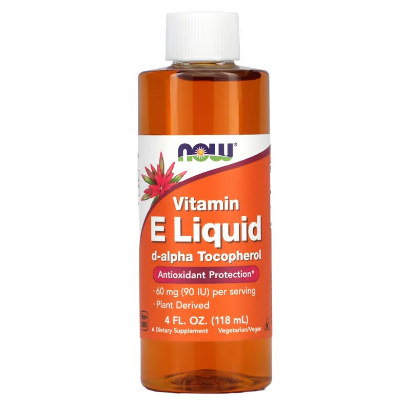 Now Foods šķidrais E vitamīns ar d-alfa tokoferolu – E vitamīna pilieni 120 ml