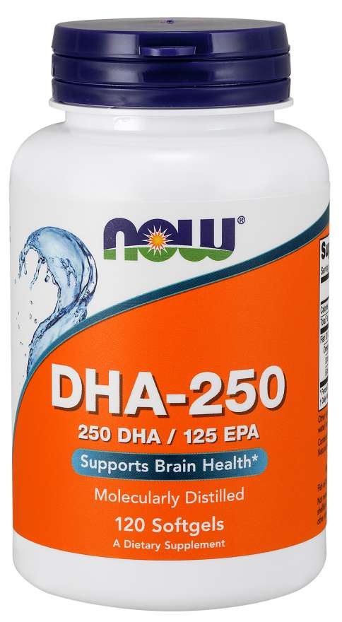 NOW FOODS DHA-250 Dokozaheksaēnskābe 120 kapsulas