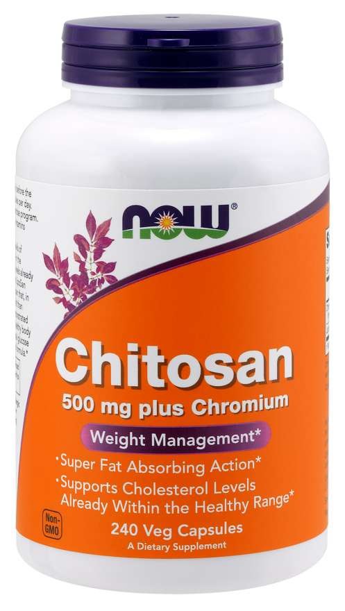 NOW FOODS Chitozāns - Hitozāns 500 mg + Hroms 100 mcg 240 kapsulas