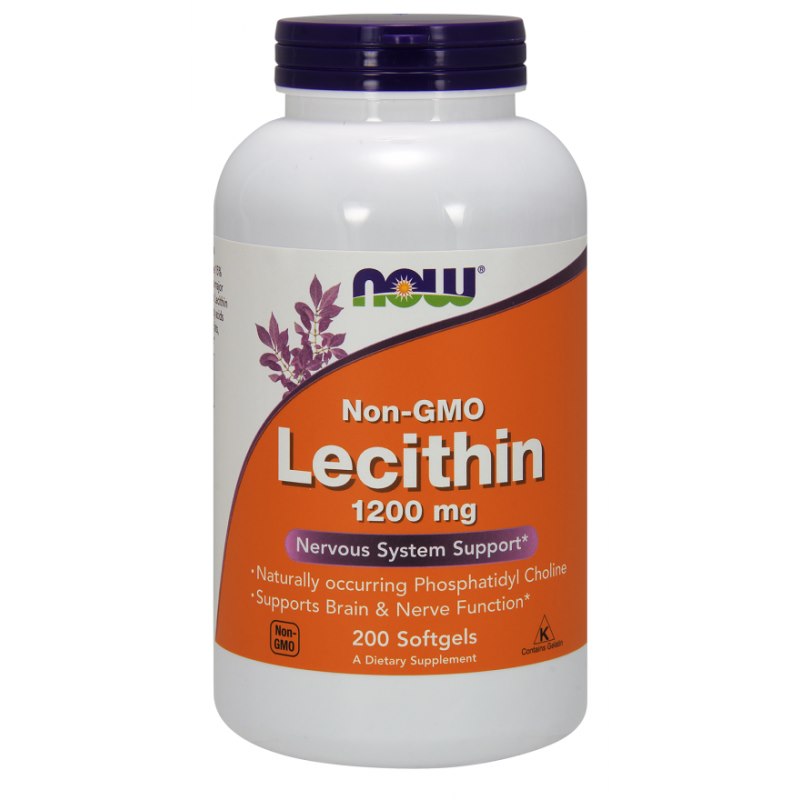 NOW FOODS Lecitīns - sojas lecitīns 1200 mg bez ĢMO 200 kaps.
