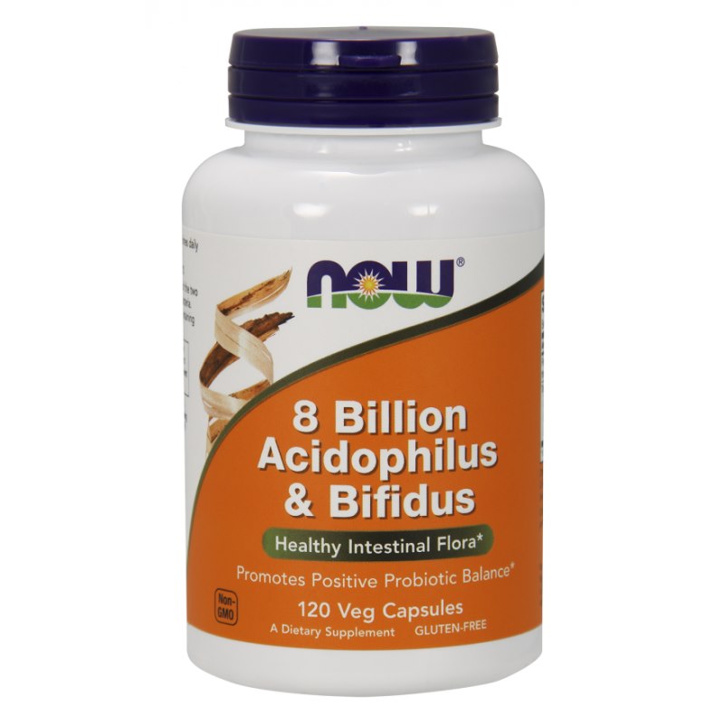 NOW FOODS 8 miljardi acidophilus un bifidus – probiotikas 120 kapsulas