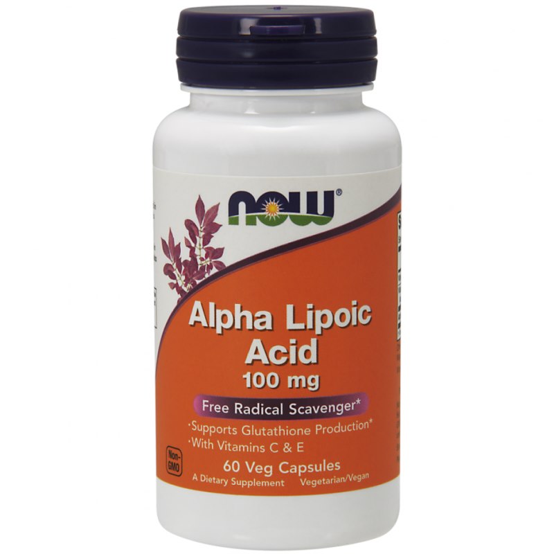NOW FOODS ALA - alfa liposkābe 100 mg + askorbīnskābe + E vitamīns 60 kapsulas
