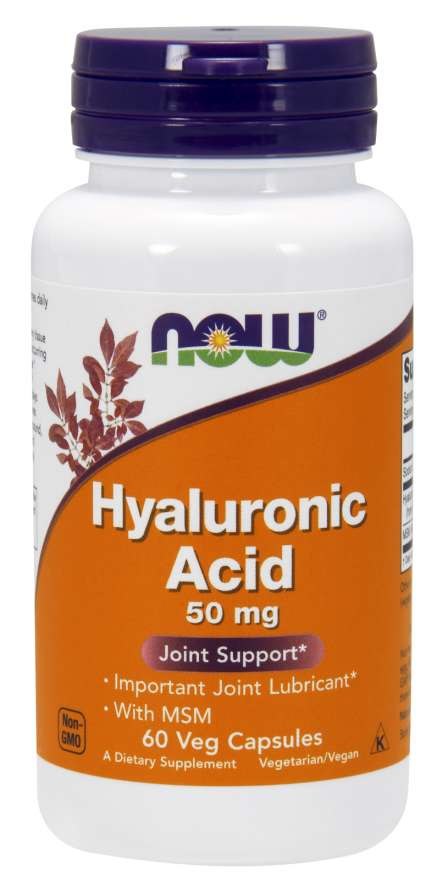 NOW FOODS Hialuronskābe ar MSM - hialuronskābe 50 mg + MSM 450 mg 60 kaps.